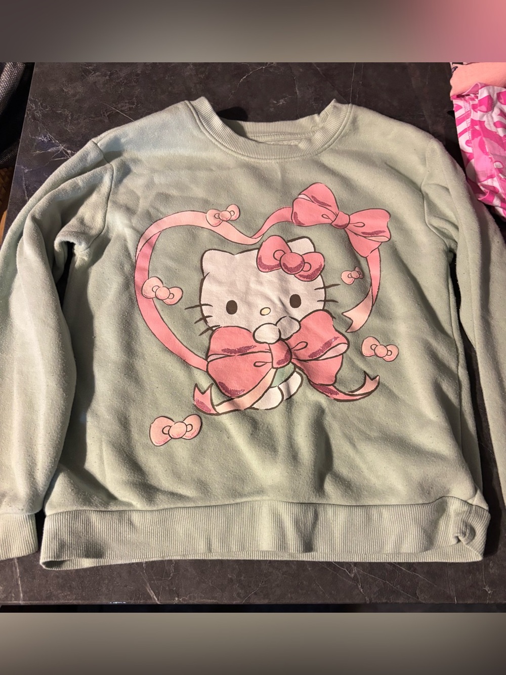 Hello Kitty Mint Green Crewneck Sweatshirt with Pink Bow Graphic